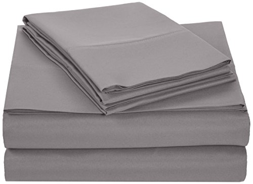 Amazonbasics Microfiber Sheet Set – (Includes 1 Bedsheet, 1 Fitted Sheet With Elastic, 2 Pillow Covers) King, Dark Grey, Solid