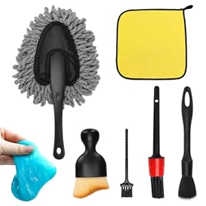Car Interior Duster Detailing Brush Set Cleaning Gel Kit, Soft Microfiber Towels Dash Vent Dusting Car Slime Putty Detailing Brushes Accessories Tools for Car Decoration Auto Truck SUV RV
