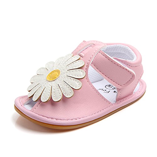 Lidiano Baby Toddler Sewing PU Leather Hook & Loop Cartoon Non-Slip Sandals (6-12 Months, Pink)