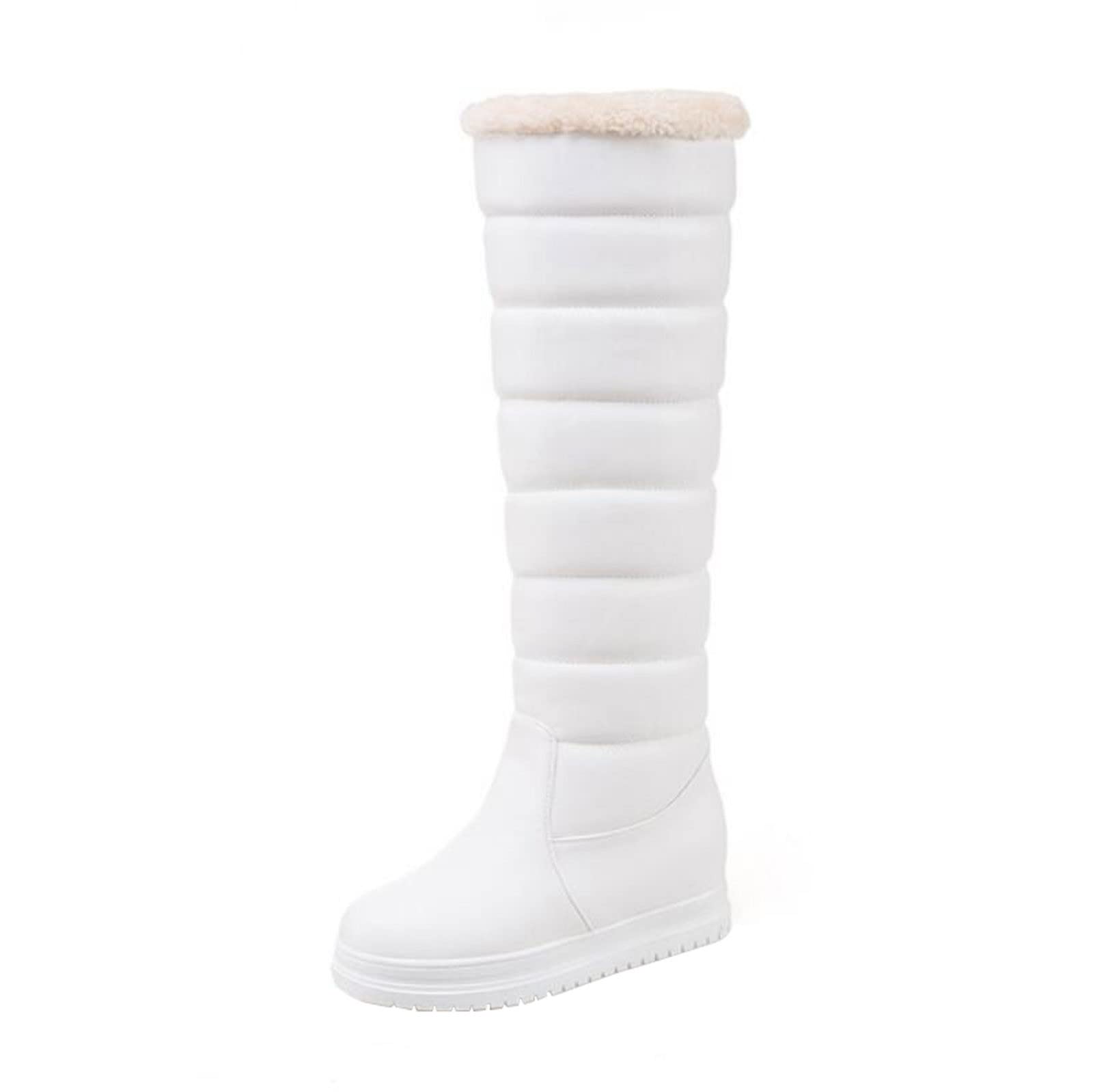 Womens Snow Knee High Winter Boots Fur Lined Fold Down Boots Lug Sole Wide Calf Warm Boot for