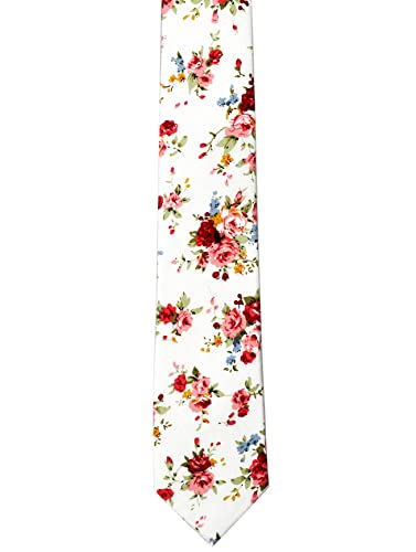 Image of BELLUNO Men's Cotton Floral Skinny Tie, 2.5 inch Width, with Gift Box