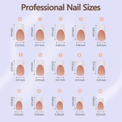Misssix French Gel Nail Tips, 240Pcs French Tip Press on Nails Long Square Brown, No Need to File 3 in 1 Tips Pre-lasting, Fake Nails for Nail Art DIY 15 Sizes