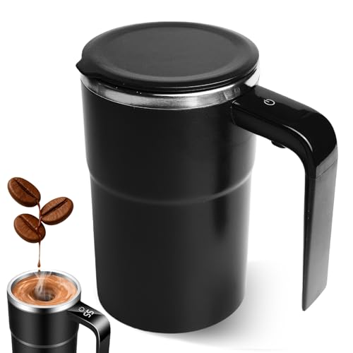 Mug Mélangeur Automatique, 380 ml Mug à Café Mélangeur Automatique avec Couvercle, Mug Mélangeur électrique Lavable, Mug à café à Agitation Magnétique Automatique pour Thé Protéiné en Poudre(Noir)