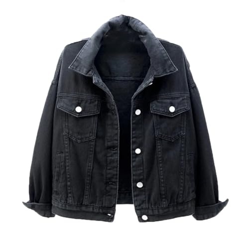 Veste en jean pour femme manteau court noir casual tops loose lady outwear taille M