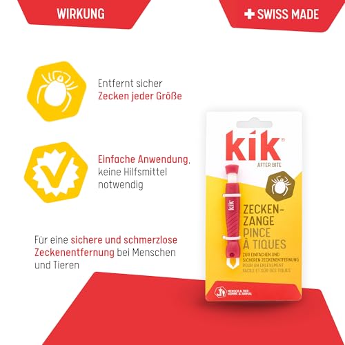 kik AFTER BITE Zeckenzange – Zange zum Zecken entfernen für Mensch und Tier und Zecken von jeder Grösse, robustes Kunststoffdesign, hygienisch und leicht zu reinigen, ohne die Zecke zu quetschen