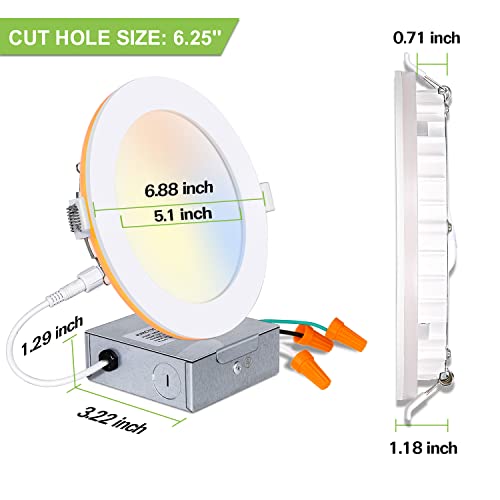 12 Pack 6 Inch Led Recessed Ceiling Light With Night Light, Cri90, 14W=100W, 1200Lm, 2700K/3000K/3500K/4000K/5000K Selectable, Dimmable Recessed Lighting, Can-Killer Downlight, J-Box Included #TOP4