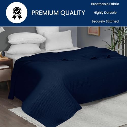 Image of 100% Combed Cotton Waffle Blanket for Bed,Sofa,Couch,| Navy Blue |Twin -60X90 INCHES -Lightweight and Breathable Soft Woven AC Blankets,Throw for Summer, Spring, Winter, All Season