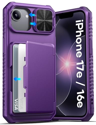 ATATOO for iPhone 17e/16e Case Wallet, Card Holder (3-5 Cards), Dark Purple