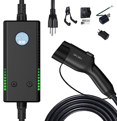 Qkcabo 100V-240V SAE J1772電気自動車 EV充電ケーブル、6A/8A/10A/13A/15A 電流調整可能 電気自動車用ポータブルPHEV/EV充電器、7.5メートル(第2世代)のサムネイル