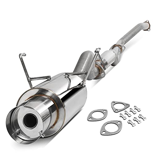 Auto Dynasty 4 inches Round Muffler Tip Catback Exhaust System Compatible with 2001-2005 Honda Civic EX 2/4-Door 1.7L, Stainless Steel