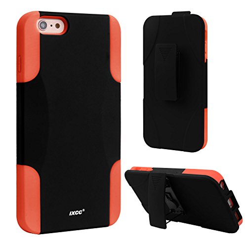[Three Layer] iPhone 6 Plus / 6s Plus Case, iXCC Kickstand Holster Belt Clip Shockproof Case Cover with Soft Silicone Lining and Hard PC Back - Orange