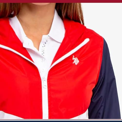 U.S. Polo Assn. Women Hooded Colorblocked Polar Fleece Lined Americana Windbreaker2