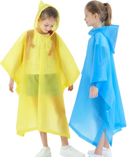 Image of Rain Poncho for Kids(2 Pack) Waterproof Reusable EVA Raincoat One Size Rain Jackets for Children,Boys and Girls