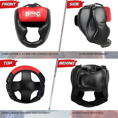 Boxing Headgear, Boxing Head Gear Sparring Safety Head Guard with Gloves, Protective Gear Helmet for Sparring MMA Muay Thai Kick Brace Gear for Adult Kids