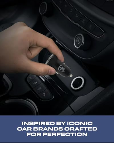 Image of Ferrari Car Charger [Official Licensed] by CG Mobile | USB Type-C Car Charger 38W, Printed Shield Logo QC 3.0 Dual Port Fast for iPhone 17 /16 /15 /14 /13 Series, Galaxy S26 /S25 /S24 /S23 Series - Black