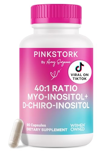 Pink Stork Inositol Supplement for Women - 40:1 Ratio Myo-Inositol & D-Chiro Inositol - Hormone Balance for Women - 2-in-1 Fertility + Ovarian Support - Health, Mood, Energy - 90 Capsules