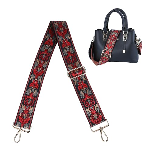 Image of Purse Strap, Adjustable Embroidery Flower 2 Inch Wide Purse Straps Replacement Crossbody for Women