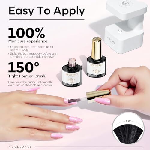 Image of modelones Pearl Gel Nail Polish Top Coat, 2-in-one Clear Pearlescent Glitter Glossy Sparkle Finish Long Lasting Soak Off Mermaid Shimmer Manicure Nail Art Home Salon DIY