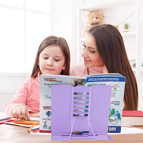 Honagu Book Stand Metal Desk Book Holder, Book Holders For Reading Hands Free, Adjustable Cookbook Documents Holder, Portable Bookstand For Music Books, Textbook, Recipe,Tablet, Ipad (Purple) #TOP6