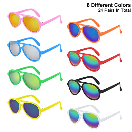 Elcoho 24 Pieces Kids Sunglasses Party Favors Neon Sunglasses Multicolor For Boys Girls Unisex Sunglasses For Beach, Pool #TOP2