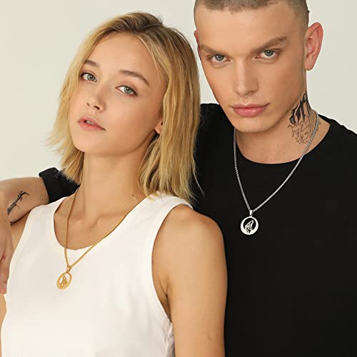 U7 Wolf Necklace With Adjustable Spiga Chain 18K Gold Plated Round Hollow Pendant #TOP1