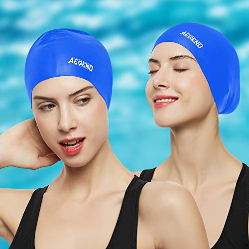 Aegend Swim Caps For Long Hair (2 Pack), Durable Silicone Swimming Caps With Spacious Space For Women Men Adults, Easy To Put On And Off, Black Blue #TOP6