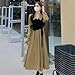 Women's All-Match Literary Aesthetic Ulzzang Mature Dress Long Sleeve V-Neck Contrast Color Pleated Lace-Up Dress Coffee XXL