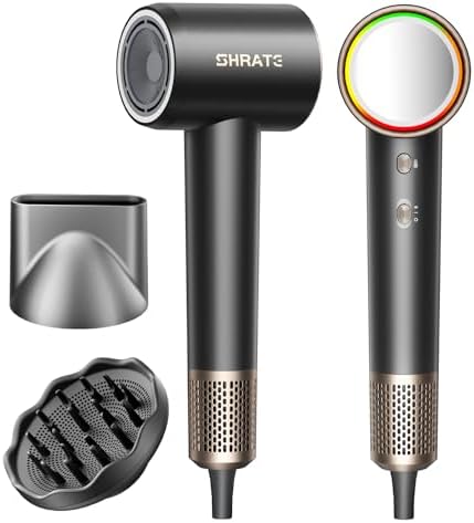 SHRATE Professional High Speed Ionic Hair Dryer | Ultra-Fast Drying | 500 Million Negative Ions | Low Noise | 160000 RPM | Compact Blow Dryer with Magnetic Diffuser for Faster Drying All Hair Types