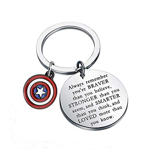 KUIYAI Captain America Keychain Daughter Son Gift Keychain Always Remember Youre Braver Than You Believe Keychain Avengers Keychain (Always Remember (Captain America))