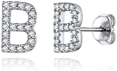 ChicSilver 925 Sterling Silver Cubic Zirconia Initial Stud Earrings for Women A-Z Letter Monogram Name Jewelry(with Gift Box)