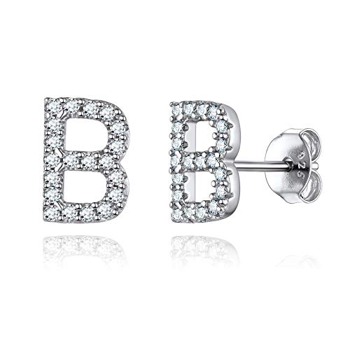 Image of ChicSilver CZ Simulated Diamond Letter B Stud Earrings for Women 925 Sterling Silver Monogram Name Jewelry Tiny Alphabet Studs