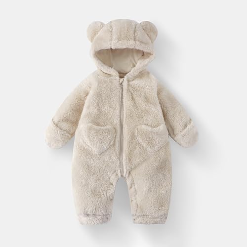 AIMAOMI Baby Fleece Jumpsuits Soft Hooded Bear Ear Onesie Beige-a 0-3 Months - image 2
