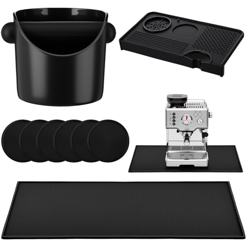 Acellegic 9 Pcs Espresso Knock Box Kit 23.6" x 15.8" Large Silicone Coffee Mat Espresso Tamping Mat with Coffee Station Organizer Removable Rod Coasters Under Machine Accessories Set for Home Barista
