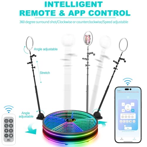 Ficha técnica Cabina de Fotos de 360 Grados para Fiestas Anillo de Luz RGB Cristal LED Solar Ajustable con Estuche de Vuelo Aplicación más Control Remoto Plataforma Giratoria de Disparo Desmontable para Bodas - Fernando Cortés