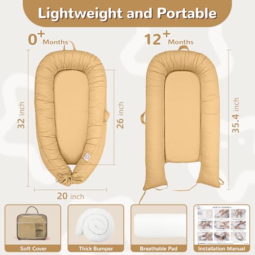 Image of EAQ Baby Lounger, Infant Lounger for Newborn,Portable Baby Nest Cover Breathable & Soft, Newborn Essentials