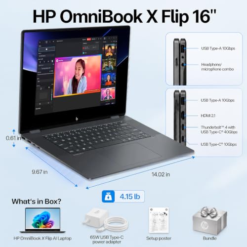 Image of HP OmniBook X Flip 16 inch 2-in-1 Touchscreen Laptop, Intel Core Ultra 7 256V