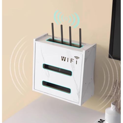 PUIOTEAI Router Schrank, Router Verstecken, Router Regal, WiFi Router Aufbewahrungsbox Wandregale, WiFi Router Box Kabel Organizer(Desktop oder Wandbehang)(White)