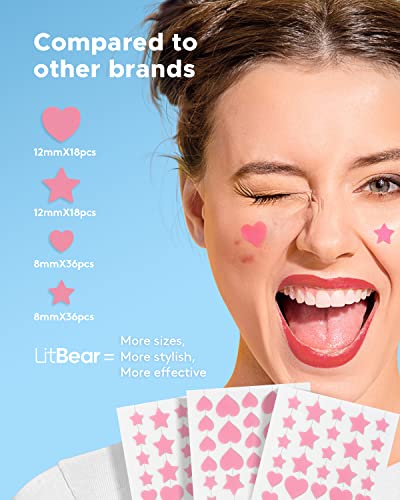 LitBear Adesivo para Acne, Adesivo para Espinhas, Coração Rosa e Adesivo Absorvente Em Forma de Estr
