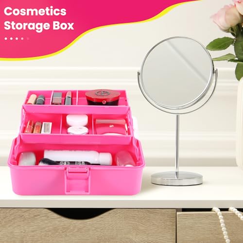 Image of SMMYMGF 3-Layer Tackle Box Organizer, Storage Tool Box,Art & Crafts Case,Sewing Supplies Organizer,Fishing Tackle(pink)