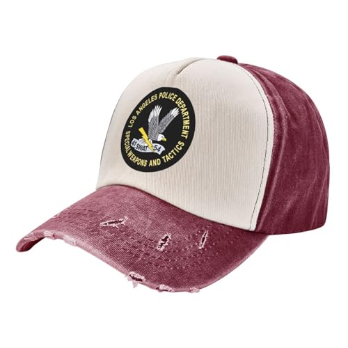 LAPD Swat,Denim Baseball Caps - Vintage Trucker Hats Dark Red