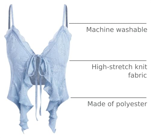 Image of CIDER Going Out Tops for Women Y2K Tie Front Lace Cowgirl Crop Tops | Asymmetrical Ruffle Hem, Spaghetti Strap, Country Concert, Western, Summer Outfits