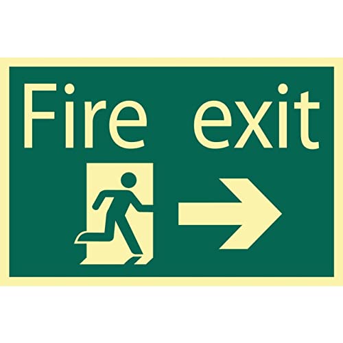 Draper 72662 Glow in The Dark "Fire Exit Arrow Right" Safety Sign, Multi-coloured, 300 x 200 mm