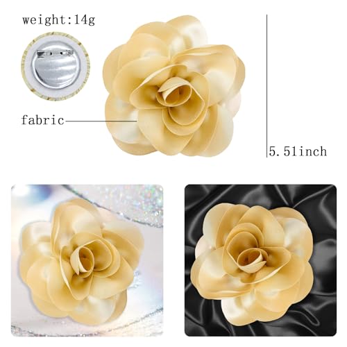 Image of Dainty Satin Fabric Flower Brooches for Women Large Rose Floral Brooch for Party Dance Wedding Banquet Elegant Camellia Fashion Brooch Pin for Women Girl 5.5inch
