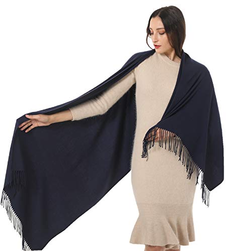 Womens Super Soft Cashmere Acrylic Blend Shawl Scarf Large Pashmina Wrap Stole Solid Color Gift IdeaNavy Deal