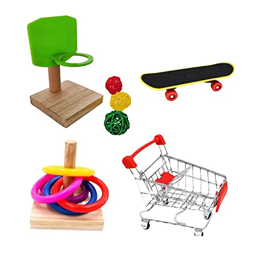 Baoblaze Bird Training Toys Parrot Toy Parakeet Cockatiels Skateboard Stacking Rings Basketball Shopping Cart Tabletop for Cockatiel Budgie Lovebird