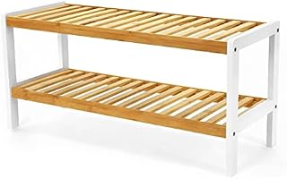 Unibos Bamboo Shoe Bench 2 Tier Shoe Rack Storage Organiser Shoe Racks Storage Shelf Organizer Perfect for Entryway Living Room Hallway Holds Up To 8 Pairs Adult Shoes (NATURAL - 2 Tier Shoe Rack)