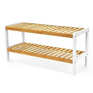 Unibos Bamboo Shoe Bench 2 Tier Shoe Rack Storage Organiser Shoe Racks Storage Shelf Organizer Perfect for Entryway Living Room Hallway Holds Up To 8 Pairs Adult Shoes (NATURAL – 2 Tier Shoe Rack)