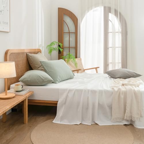 BESTOUCH Washed Cotton Pillowcases Linen Feel Almond Milk Grey Euro by BESTOUCH - Used condition - Image 5