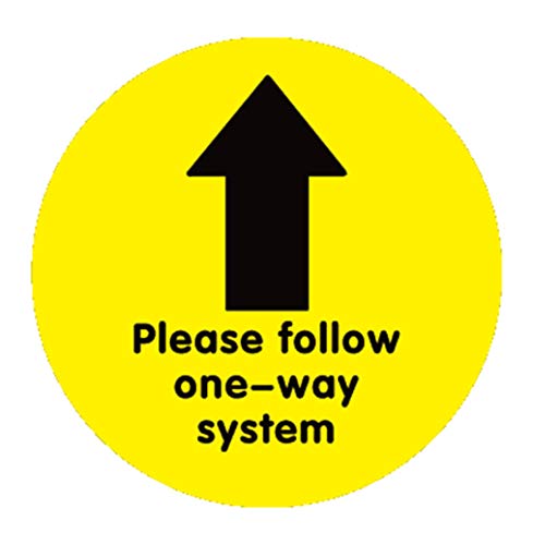 Image of Vinyl One Way System Arrow Floor Sticker Safety Sign, Removable, Anti-Slip, Self-Adhesive - Please Follow One-Way System Social Distancing Sign (220mm x 220mm) (Yellow)