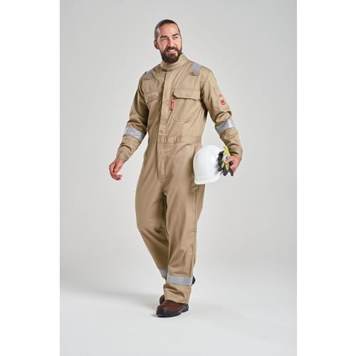 Image of Portwest FR94 Bizflame Fire Resistant Coverall with FR Reflective Tape ASTM NFPA, Khaki, 4XL
